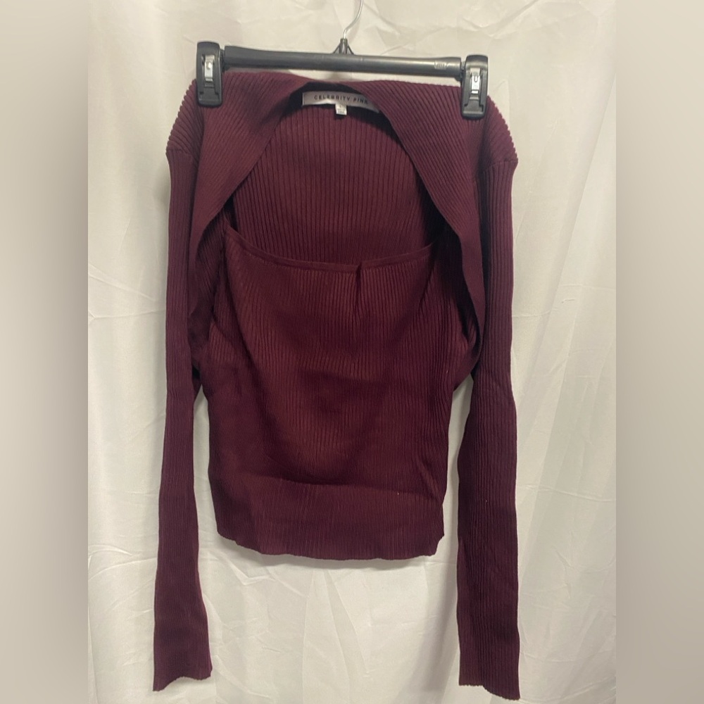 Celebrity Pink Off-the-Shoulder Maroon Sweater